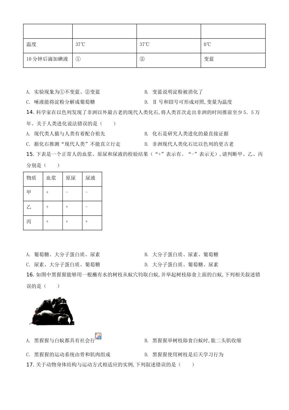 精品解析：广东省2020年中考生物试题（原卷版）_第3页