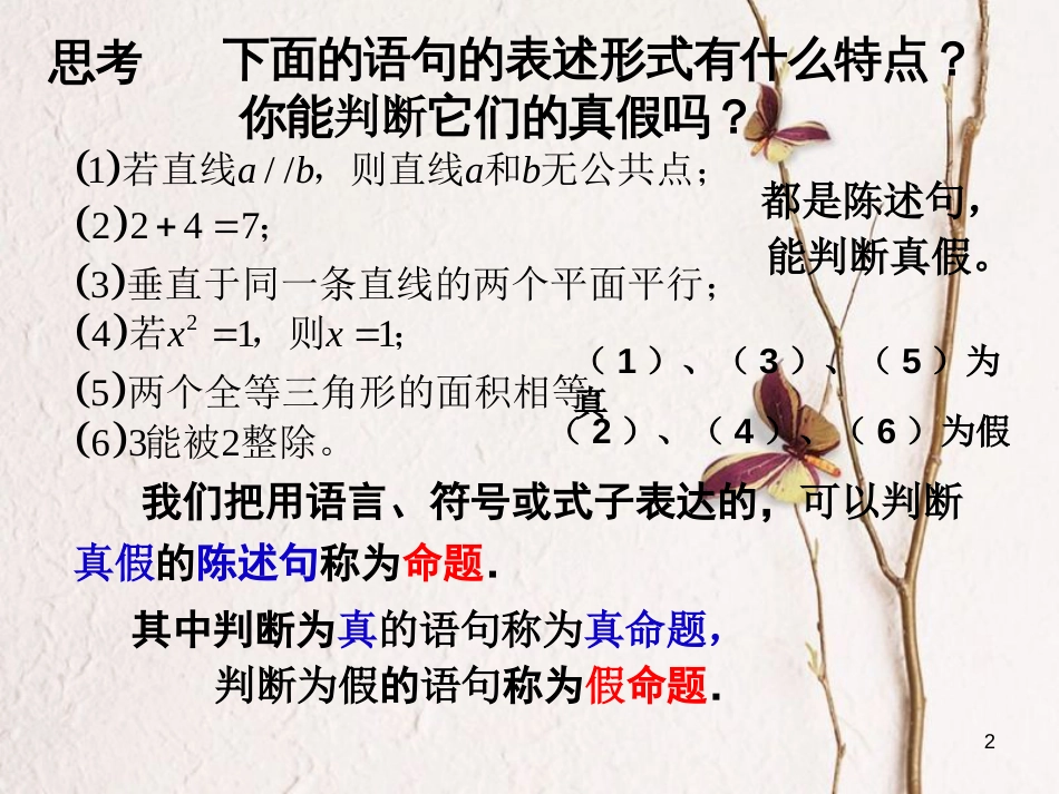 高中数学 第一章 常用逻辑用语 1.1.1 命题课件1 新人教A版选修1-1_第2页