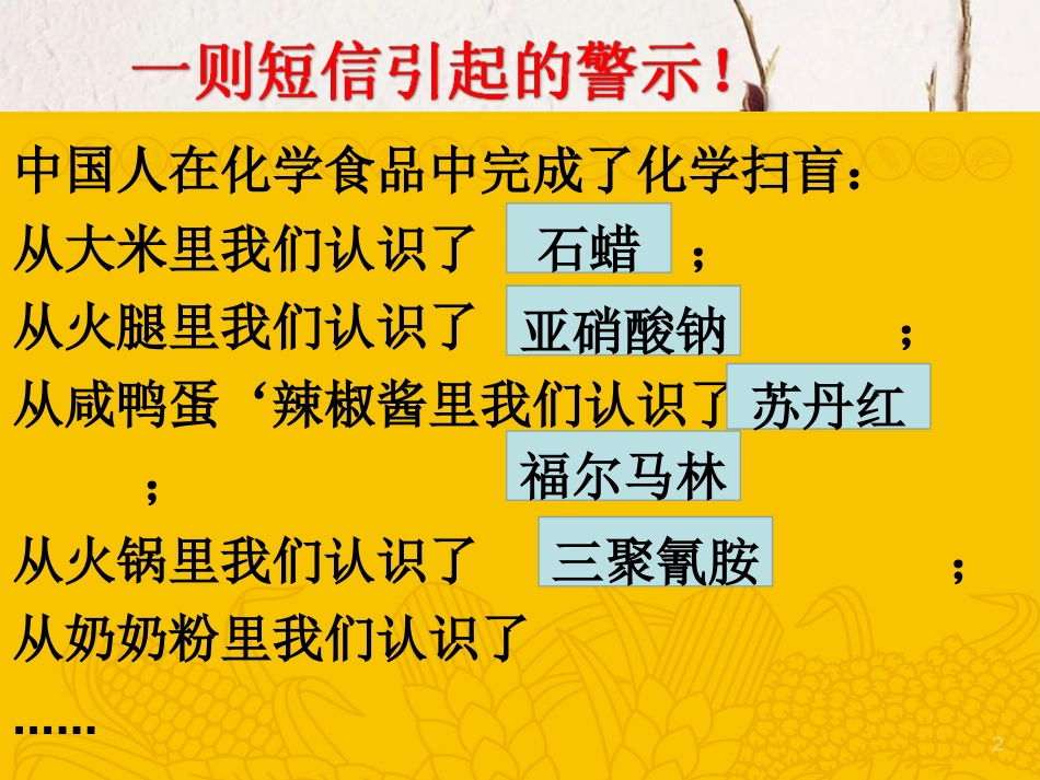 高中化学 主题2 摄取益于健康的食物 2.3 我们需要食品添加剂课件 鲁教版选修1[共24页]_第2页