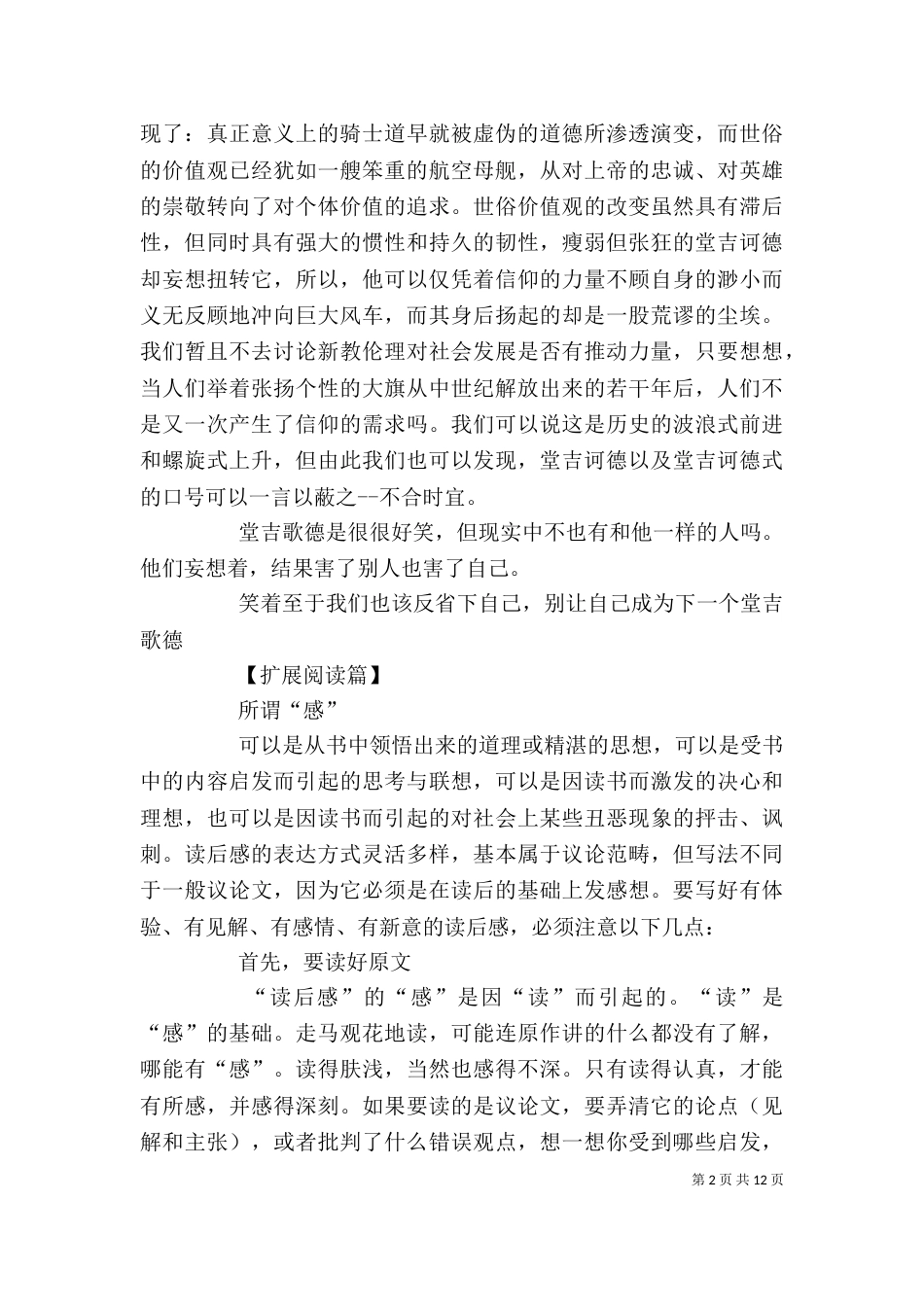 唐吉可德读后感（一）_第2页