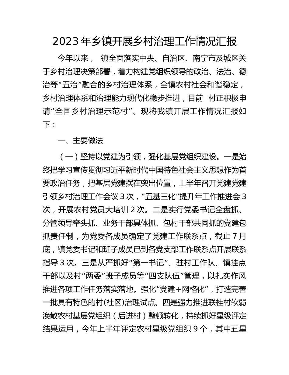 2023年乡镇开展乡村治理工作情况总结_第1页