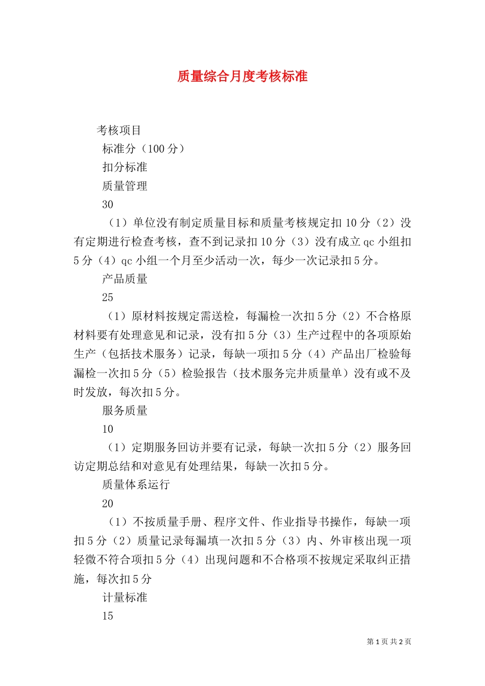 质量综合月度考核标准（三）_第1页