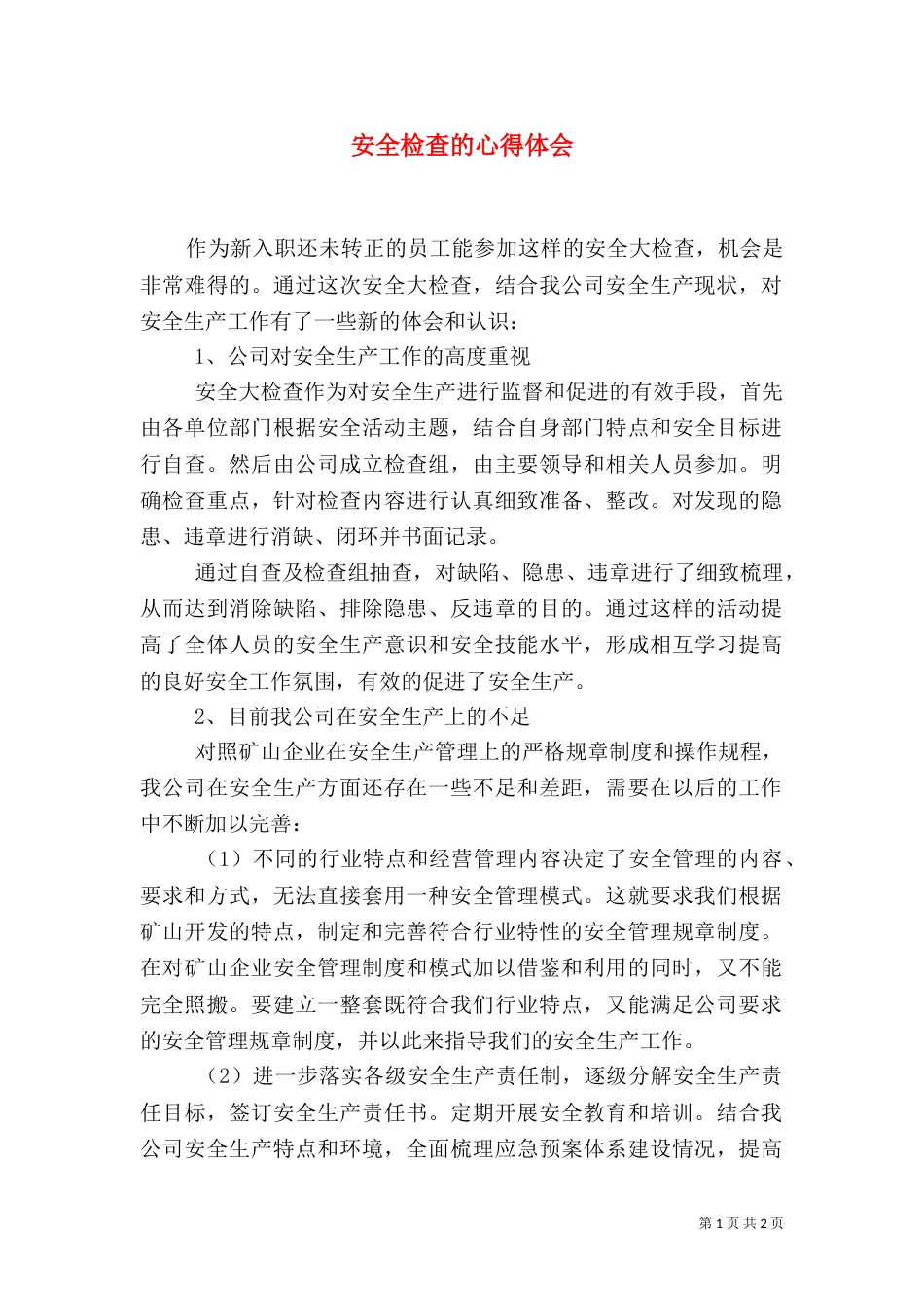安全检查的心得体会_第1页