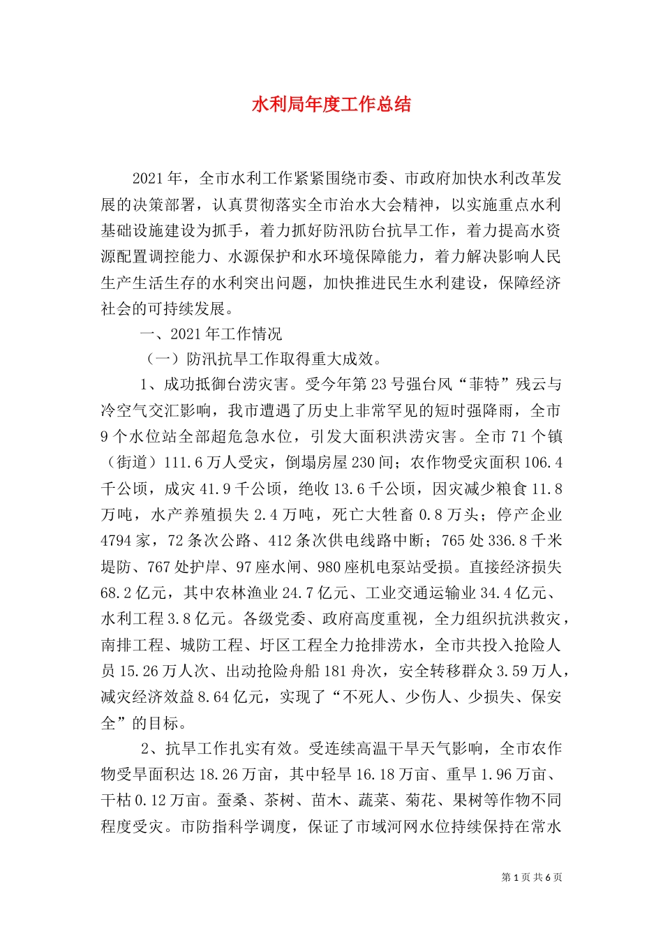 水利局年度工作总结（十）_第1页
