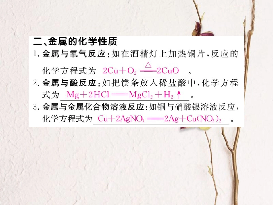 （贵州专）九年级化学下册 第八单元 实验活动4 金属的物理性质和某些化学性质复习课件 （新）新人教版_第3页