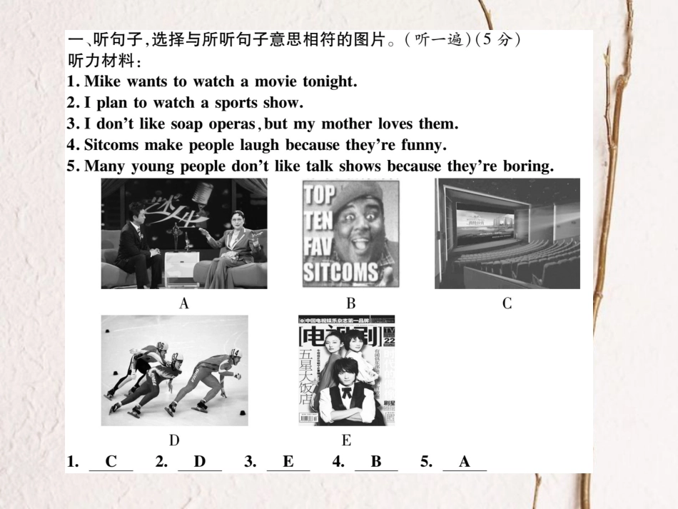 八年级英语上册 Unit 5 Do you want to watch a game show达标测试卷课件 （新版）人教新目标版[共23页]_第2页