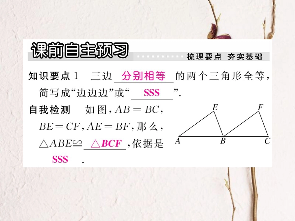 八年级数学上册 13.3 第1课时 运用“边边边”（SSS）判定三角形全等习题课件 （新版）冀教版[共22页]_第2页