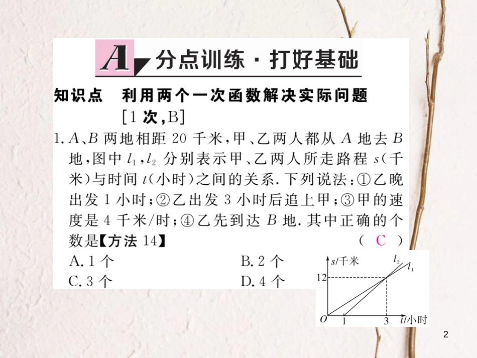 八年级数学下册 第21章 一次函数 21.4 一次函数的应用 第2课时 两个一次函数综合的应用练习课件 （新版）冀教版_第2页