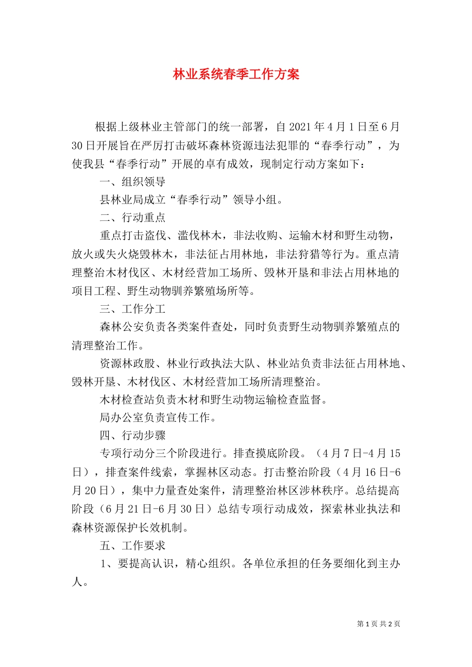 林业系统春季工作方案_第1页