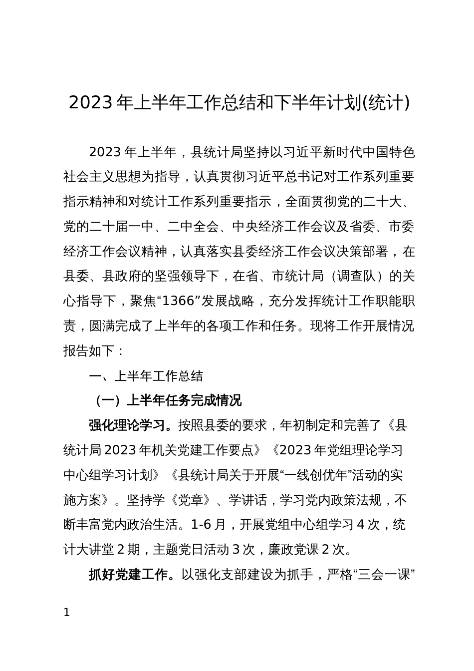 2023年上半年工作总结和下半年计划(统计)_第1页