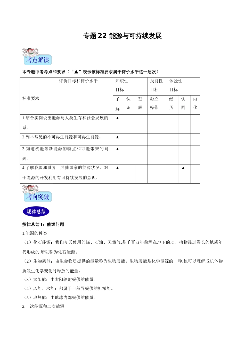 专题22 能源与可持续发展（解析版）_第1页