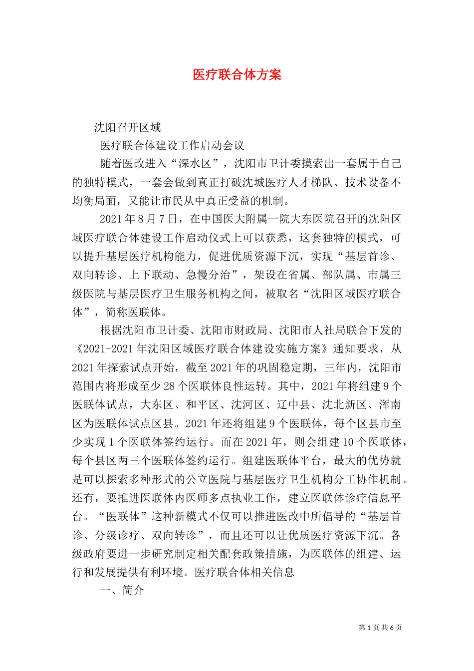 医疗联合体方案（一）_第1页