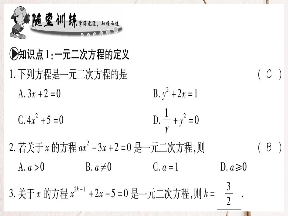 九年级数学上册 22.1 一元二次方程习题课件 （新版）华东师大版[共16页]_第3页