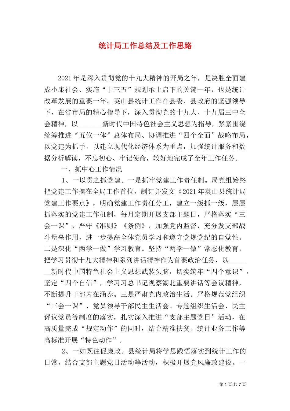 统计局工作总结及工作思路_第1页