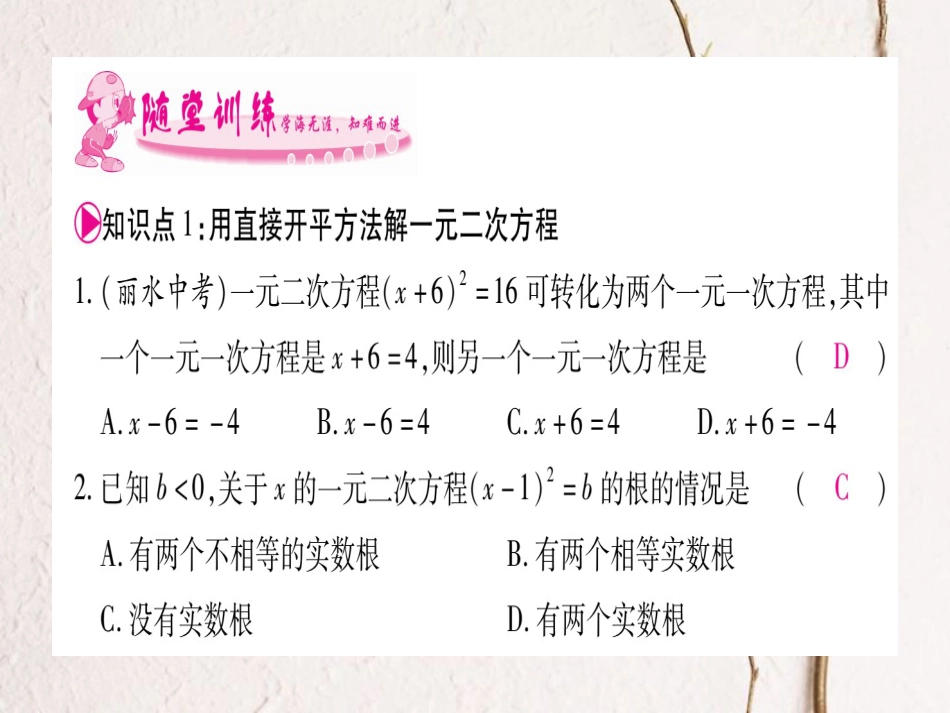 九年级数学上册 2.2 用配方法求解一元二次方程习题课件 （新版）北师大版_第3页
