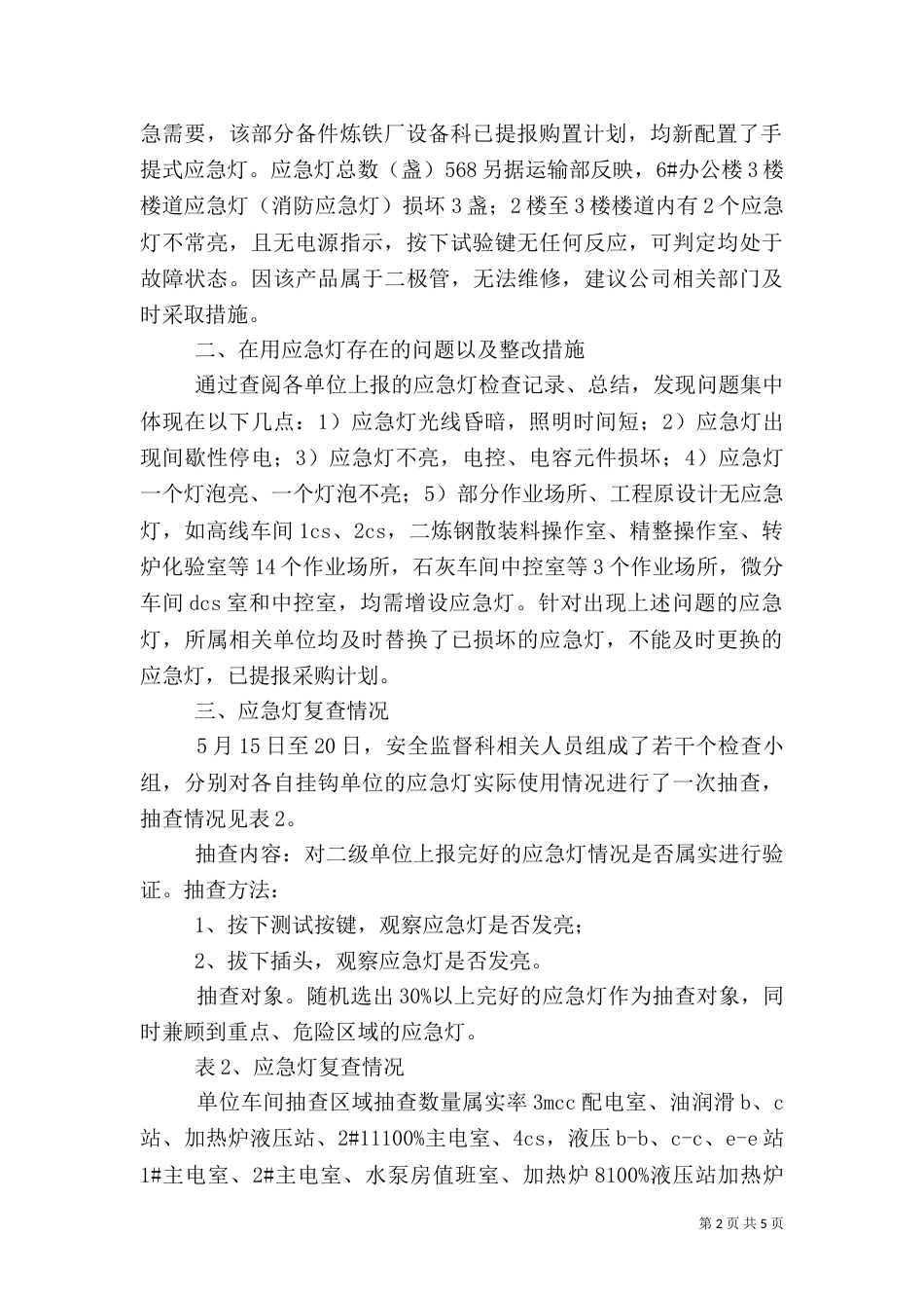 应急灯安全专项检查汇报总结_第2页
