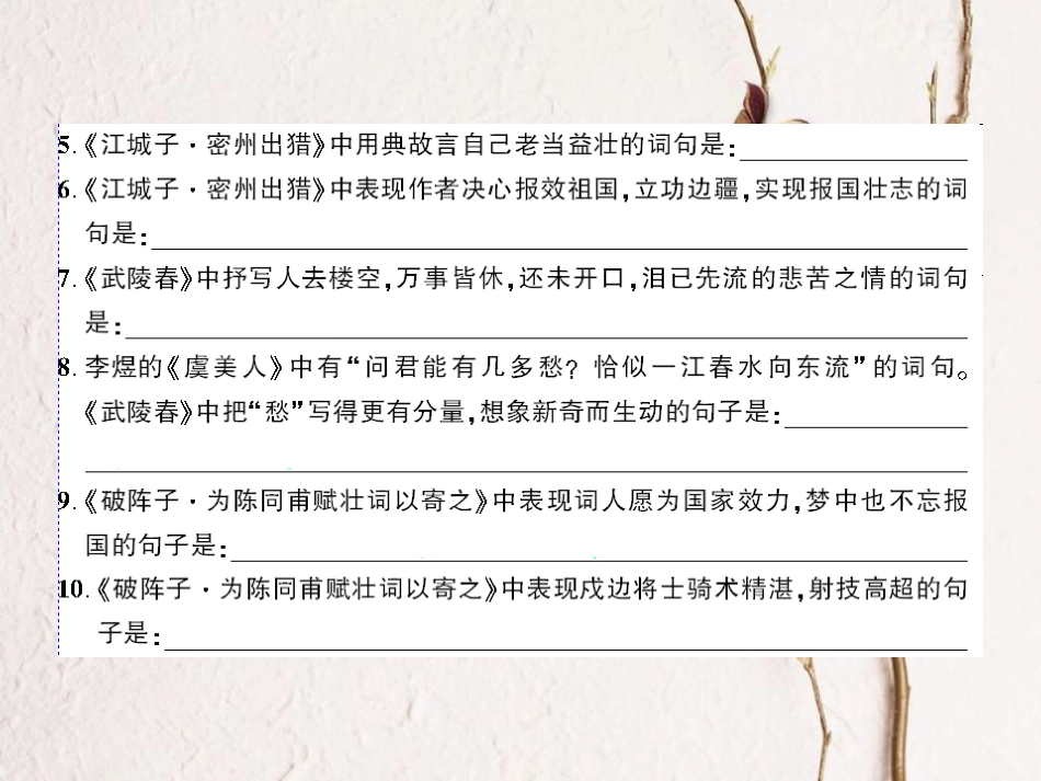 （襄阳专）九年级语文上册 第六单元 25 词五首 渔家傲 思课件 新人教_第2页