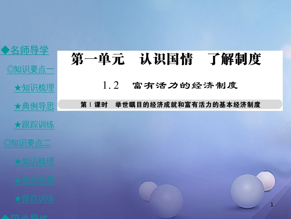 九年级政治全册 第一单元 认识国情 了解制度 1.2 富有活力的经济制度（第1课时）课件 粤教版[共45页]_第1页