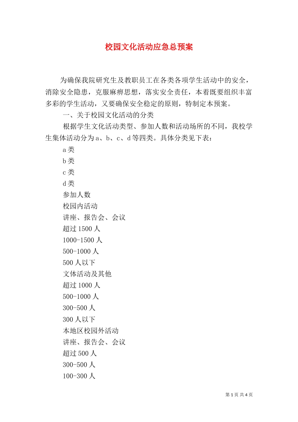 校园文化活动应急总预案（一）_第1页