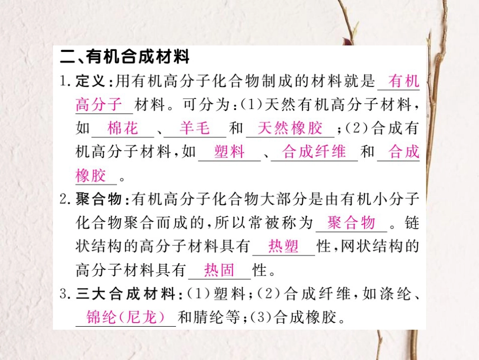 （贵州专）九年级化学下册 第十二单元 课题3 有机合成材料复习课件 （新）新人教版_第3页