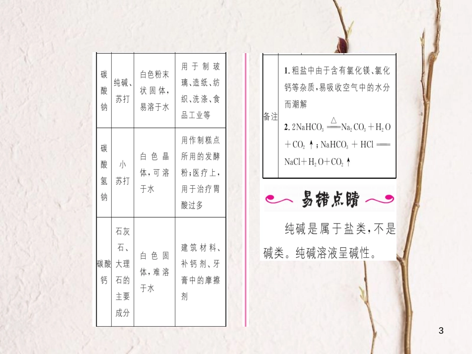 九年级化学下册 第11单元 盐 化肥 课题1 生活中常见的盐 第1课时 几种常见的碳酸盐及盐的性质习题课件 （新版）新人教版[共19页]_第3页