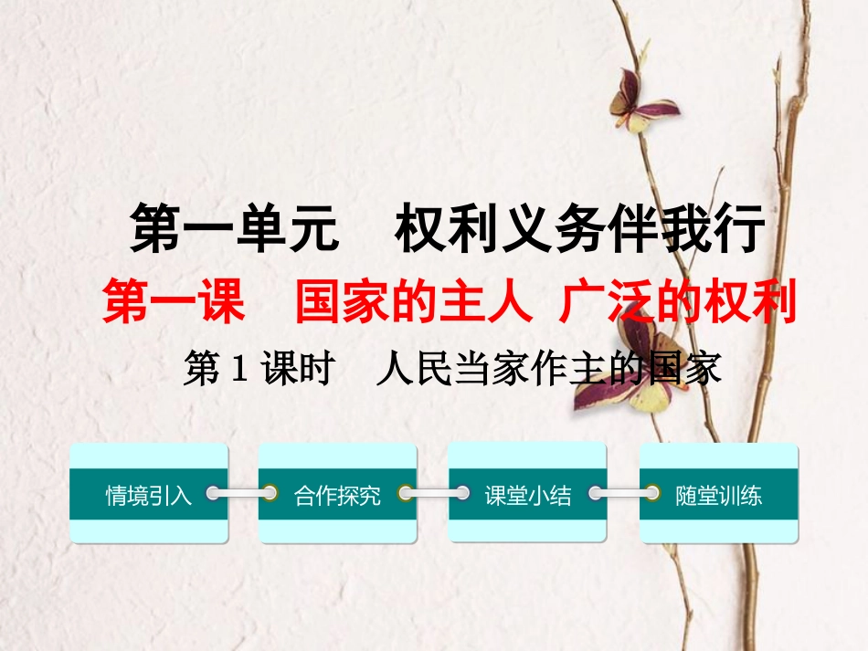 八年级政治下册 第一单元 权利义务伴我行 第一课 国家的主人 广泛的权利 第1框 人民当家作主的国家教学课件1 新人教版[共23页]_第1页