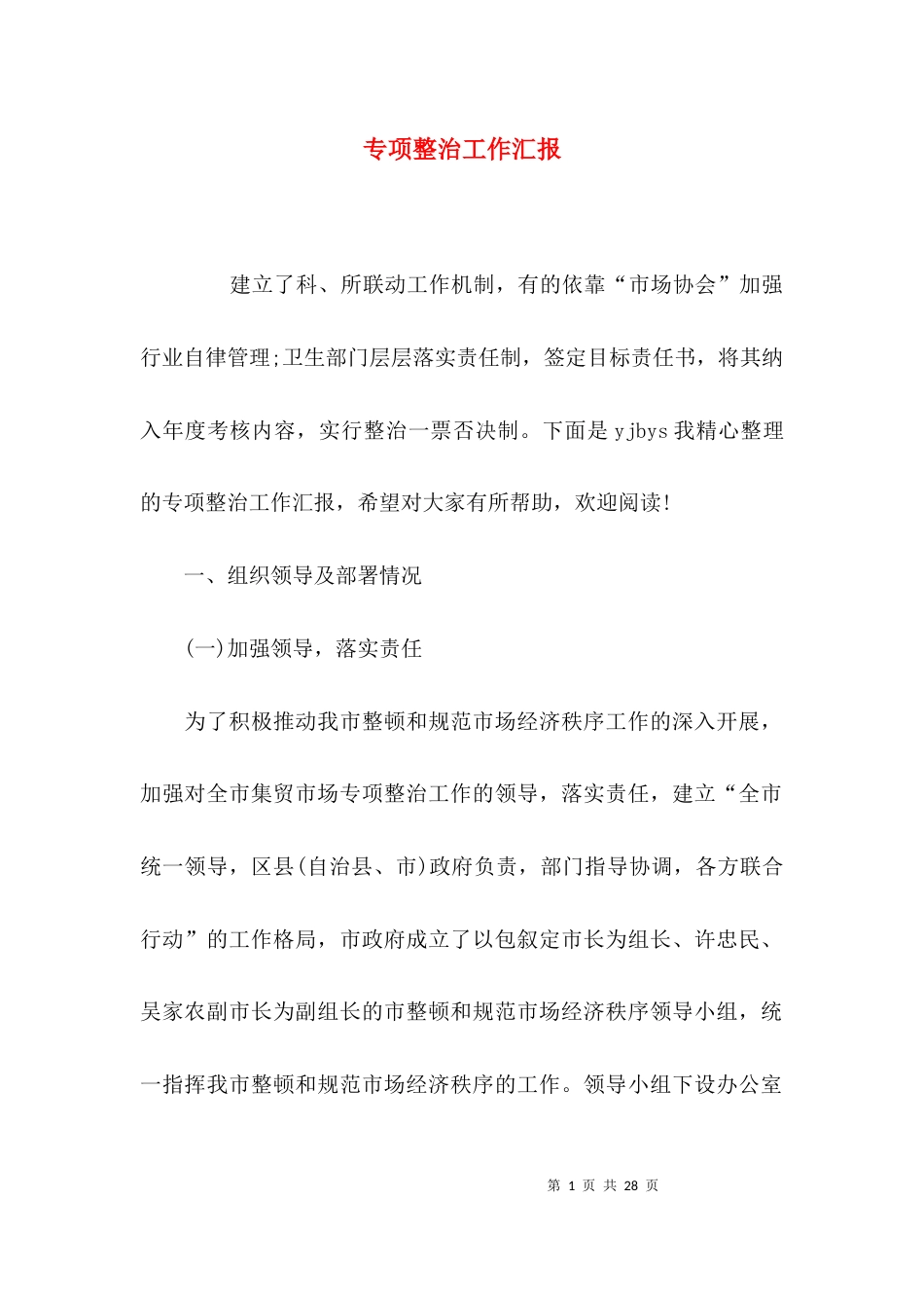 （精选）专项整治工作汇报_第1页