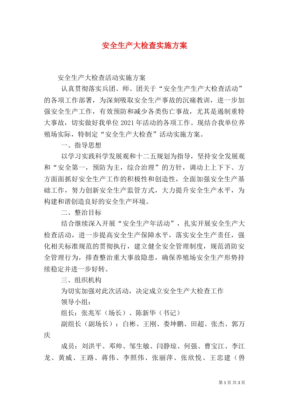 安全生产大检查实施方案（九）_第1页