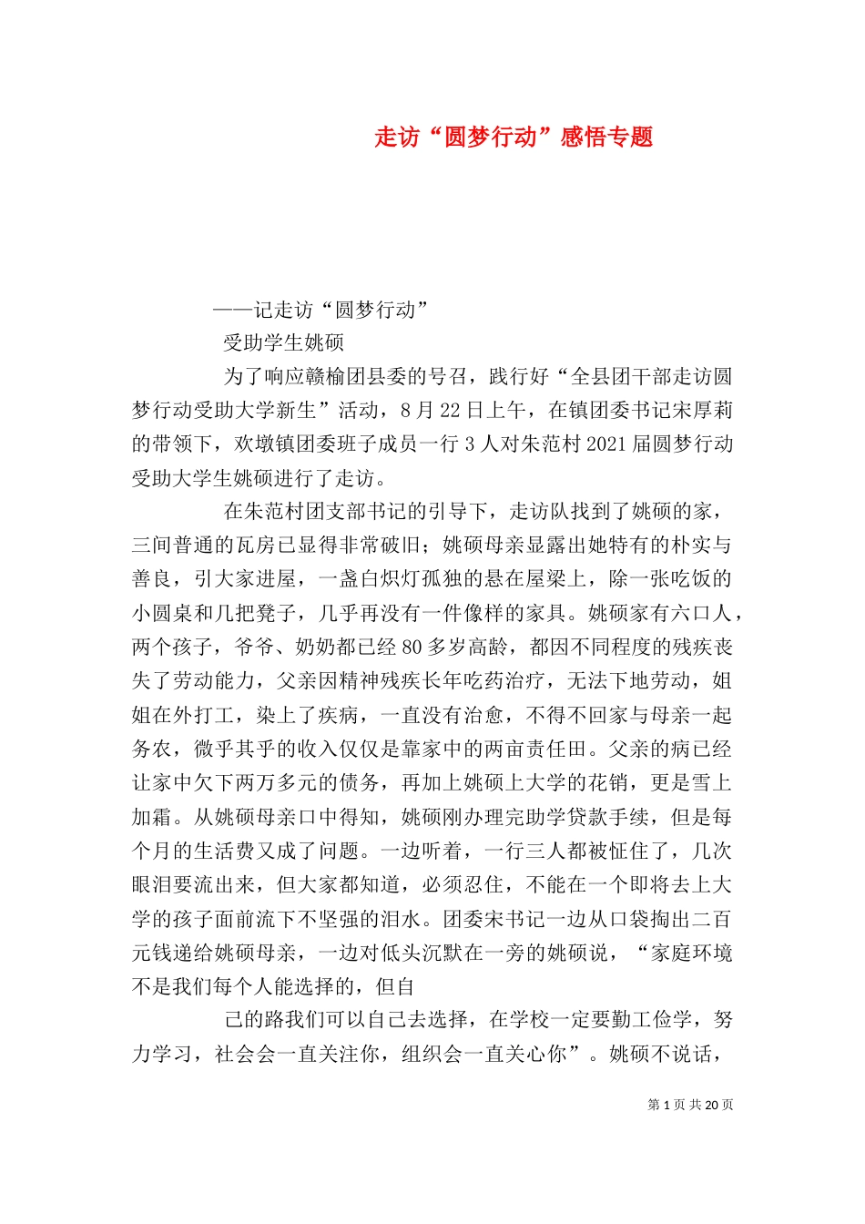 走访“圆梦行动”感悟专题_第1页