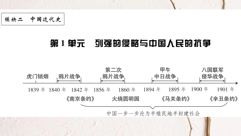 广东省中考历史 第一部分 基础过关模块二 中国近代史 第一单元 列强的侵略与中国人民的抗争课件_第1页