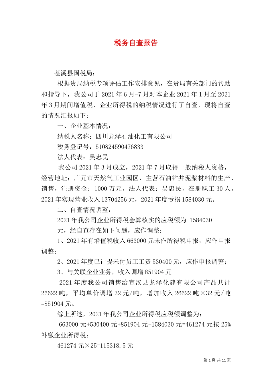 税务自查报告（七）_第1页