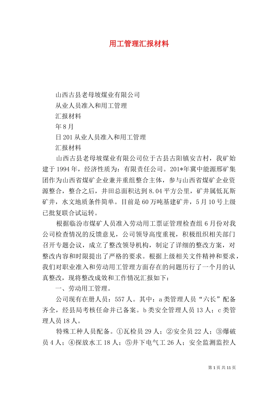用工管理汇报材料_第1页