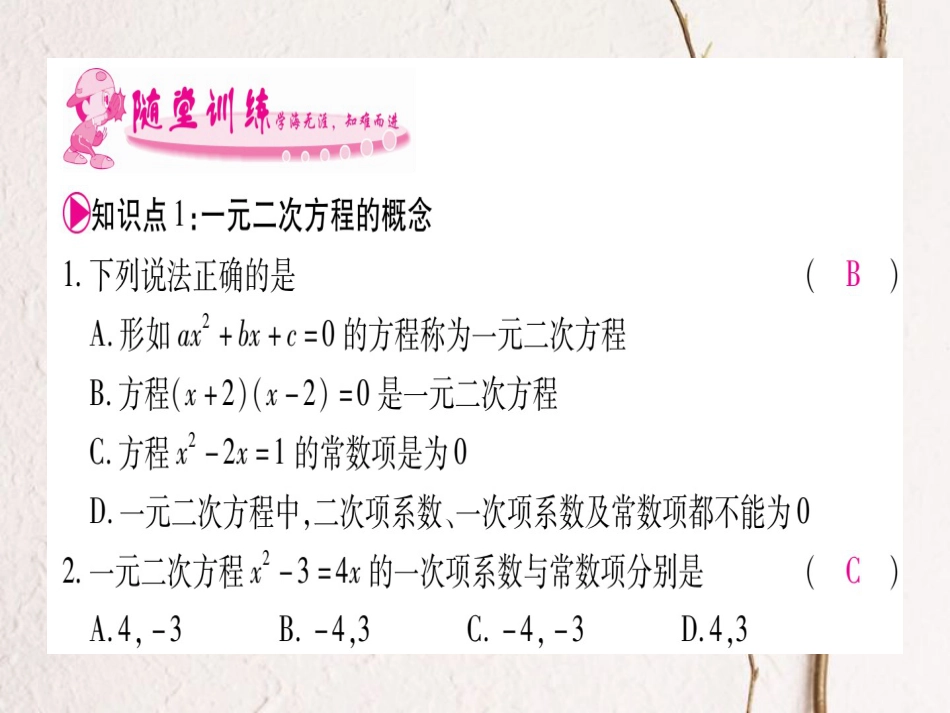 九年级数学上册 2.1 认识一元二次方程习题课件 （新版）北师大版_第3页