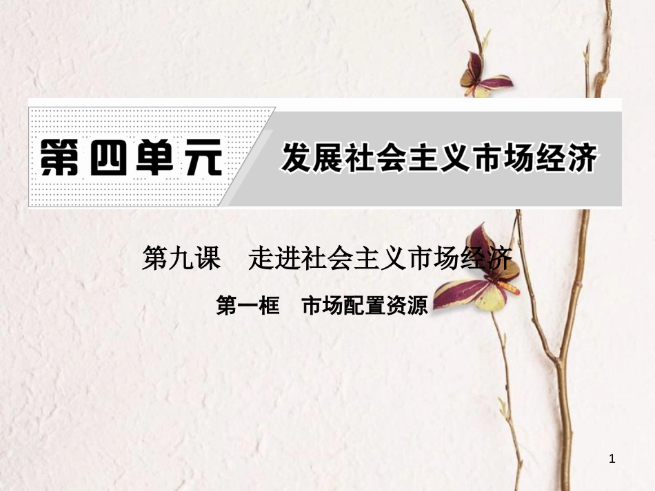 高中政治 第四单元 发展社会主义市场经济 第九课 走进社会主义市场经济 第一框 市场配置资源课件 新人教版必修1[共32页]_第1页