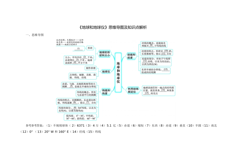 《地球和地球仪》思维导图及知识点解析[共17页]_第1页