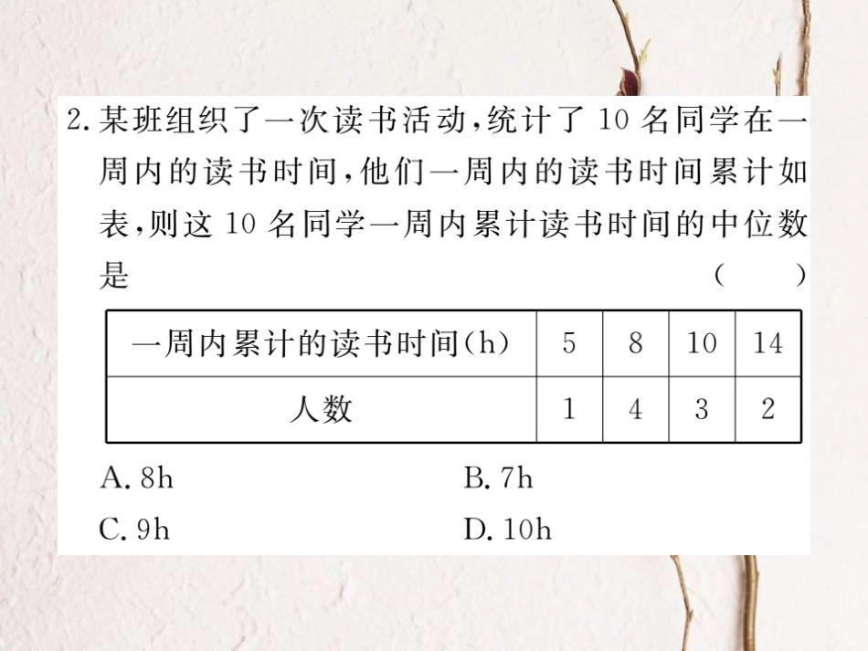 八年级数学上册 6.2 中位数与众数习题课件 （新版）北师大版_第2页