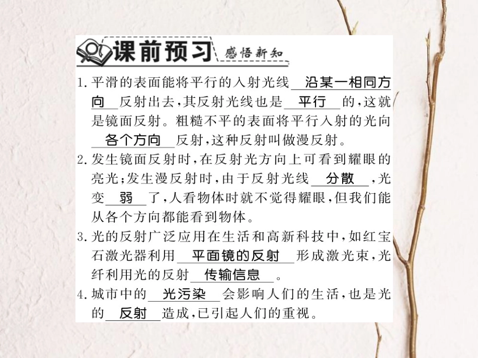 八年级物理上册 3.2 探究光的反射规律 3.2.2 光的反射类型及应用习题课件 （新版）粤教沪版_第2页