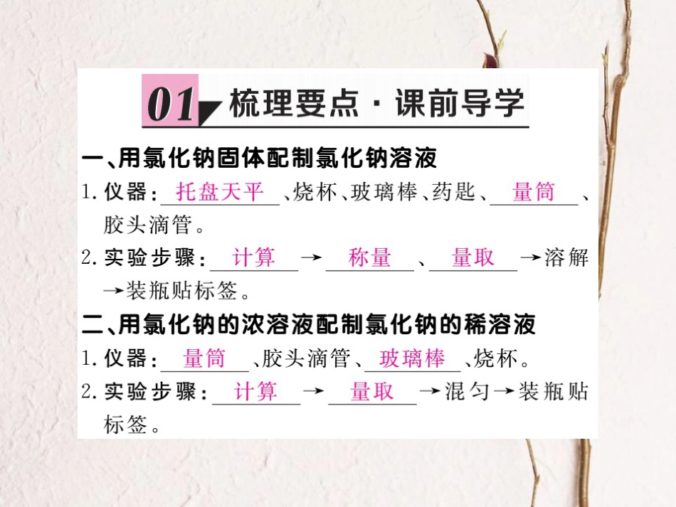（贵州专）九年级化学下册 第九单元 实验活动5 一定质量分数的氯化钠溶液的配制复习课件 （新）新人教版_第2页