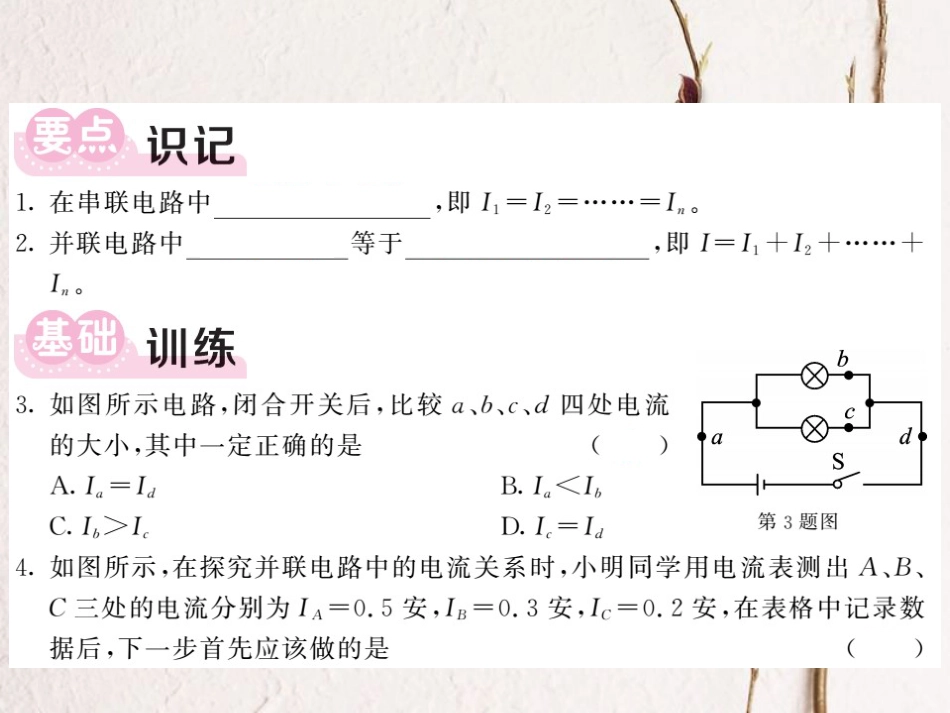 八年级科学上册 4.2.2 研究串、并联电路的电流特点习题课件 （新版）浙教版[共14页]_第3页