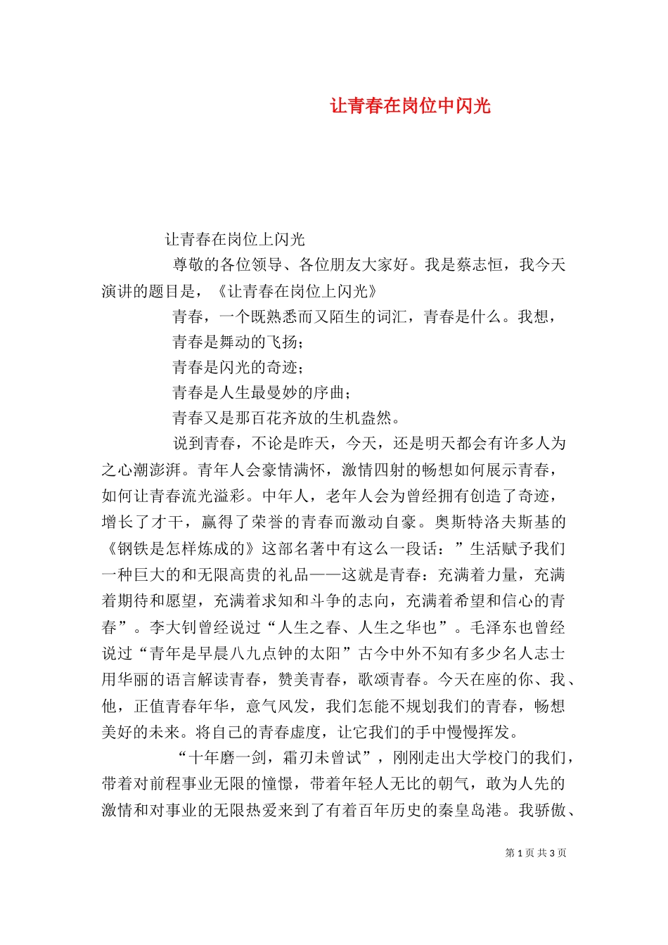 让青春在岗位中闪光_第1页