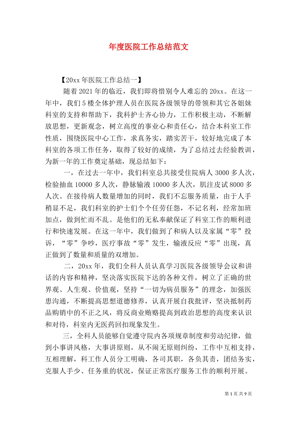 年度医院工作总结范文_第1页