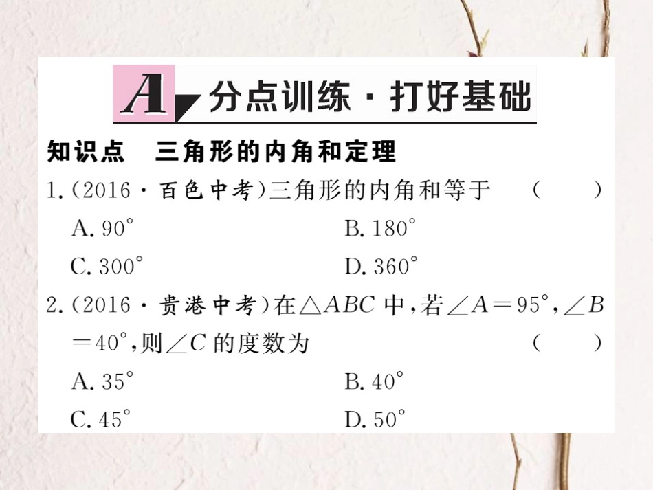 八年级数学上册 11.2.1 第1课时 三角形的内角和习题课件 （新版）新人教版_第2页