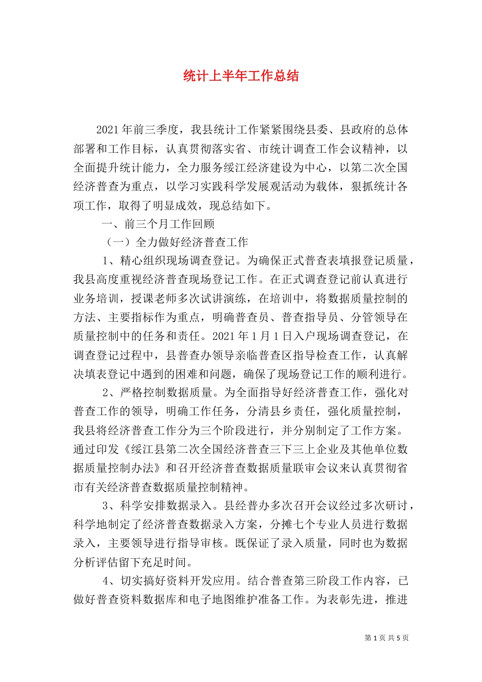 统计上半年工作总结（一）_第1页