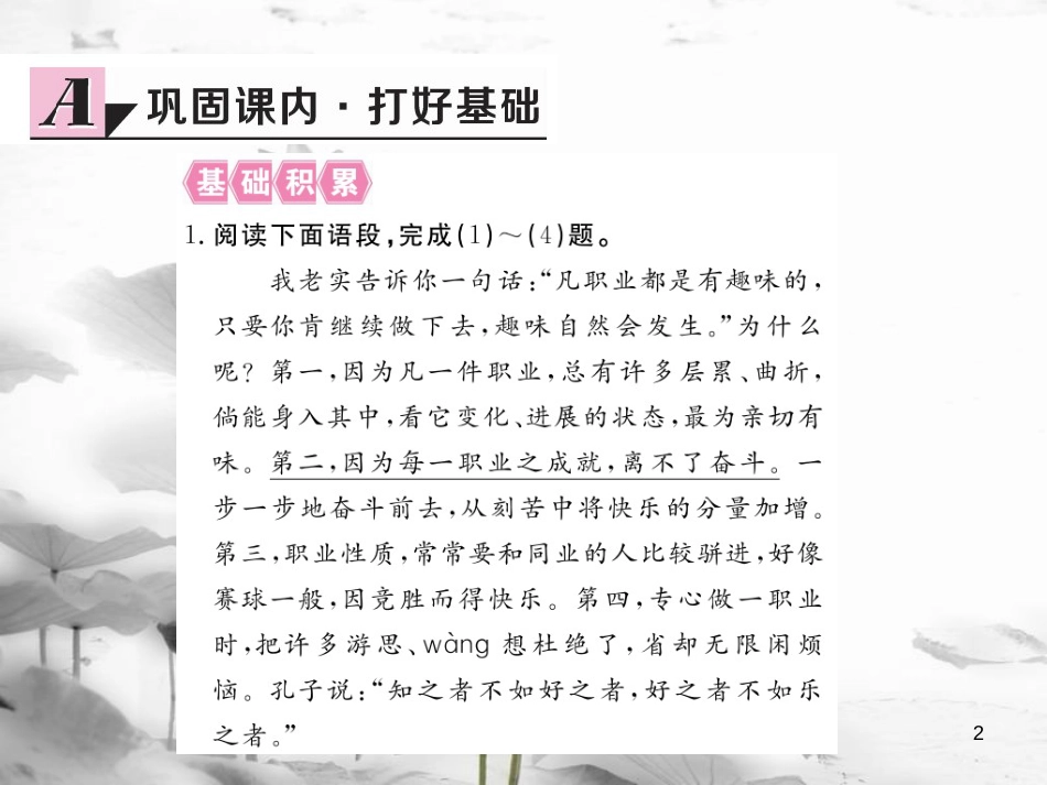 安徽省九年级语文上册 第二单元 5 敬业与乐业习题讲评课件 新人教版[共20页]_第2页