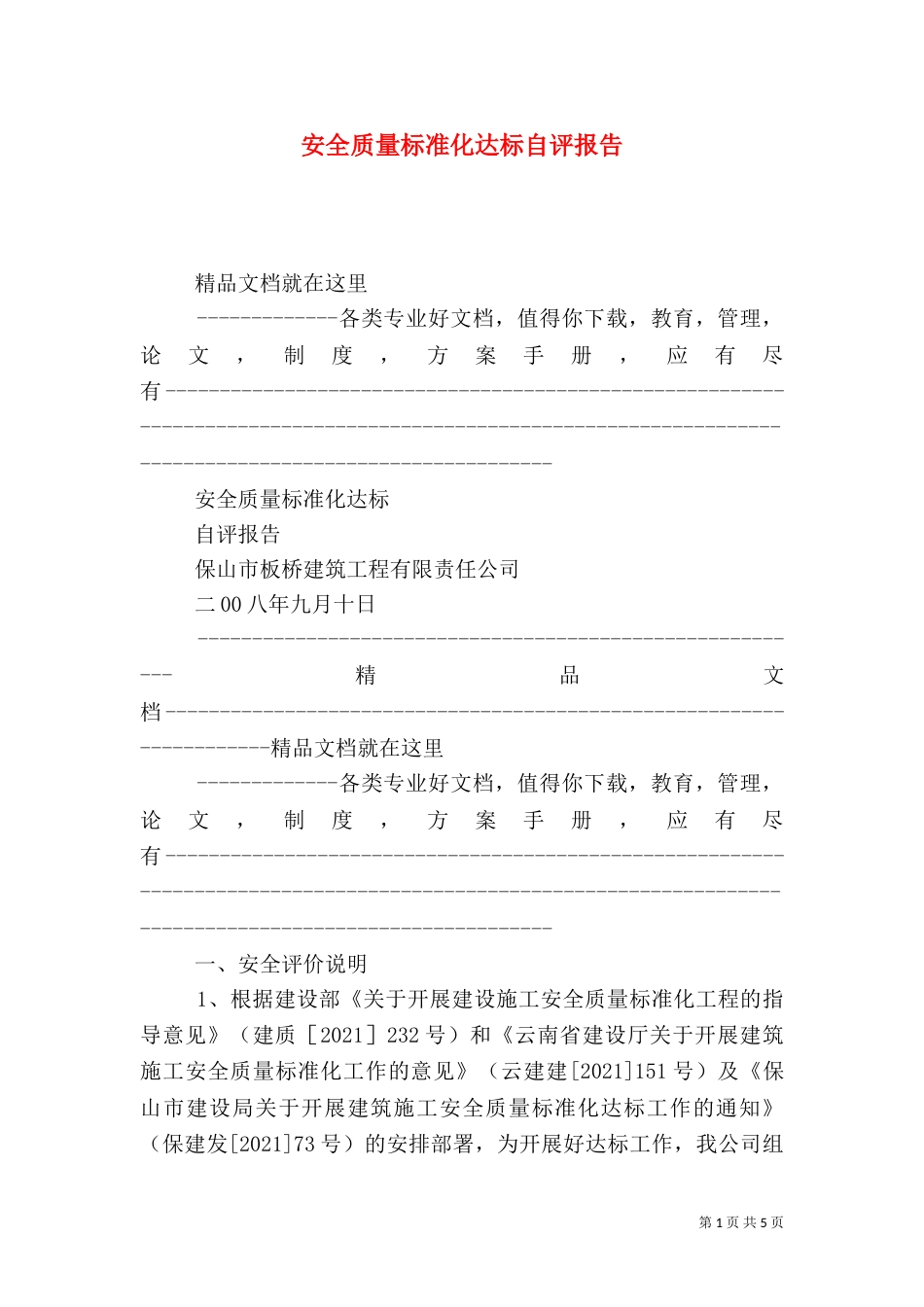安全质量标准化达标自评报告_第1页