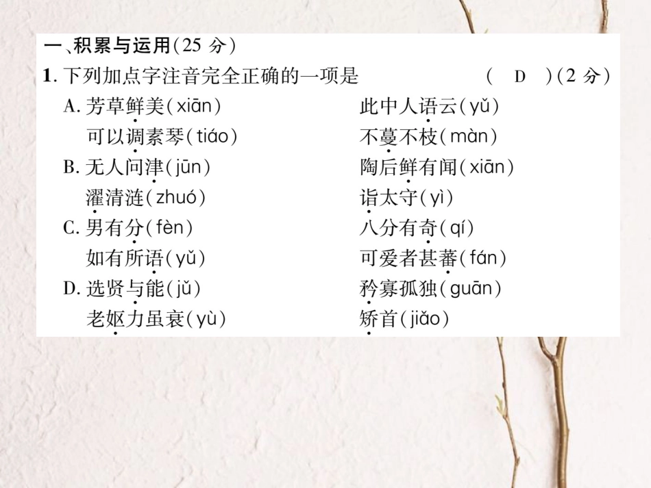 八年级语文上册 第五单元 达标测试题课件 （新版）新人教版[共24页]_第2页