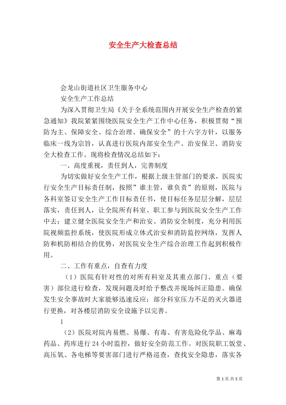 安全生产大检查总结（十）_第1页