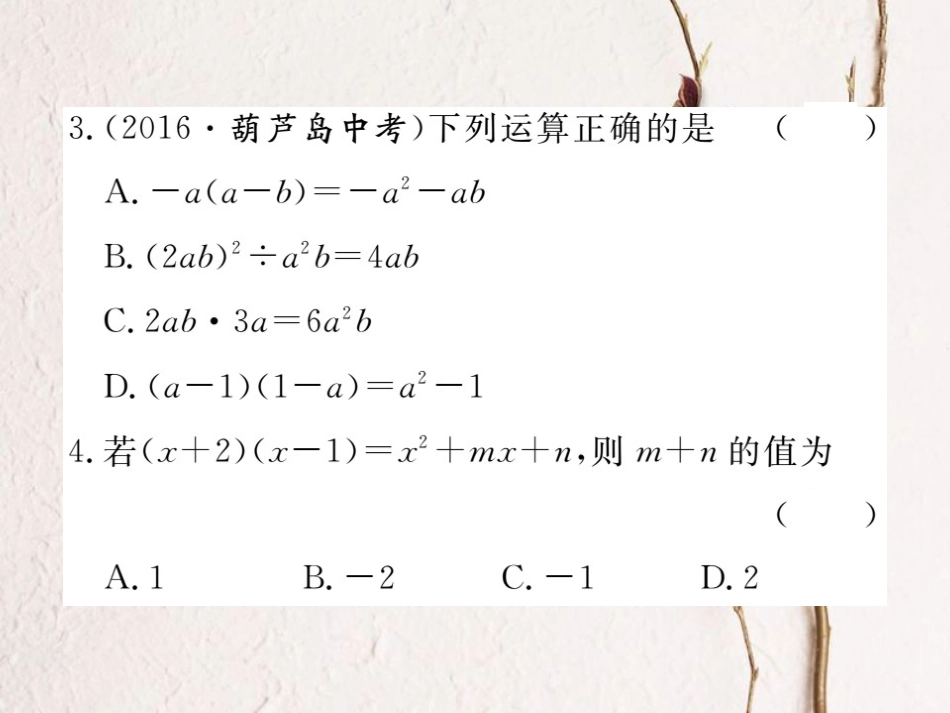 八年级数学上册 综合滚动练习 整式的乘法及乘法公式课件 （新版）新人教版_第3页