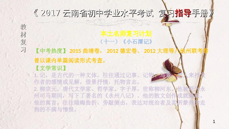 云南省中考语文 专题一 文言文阅读 本土名师复习计划（十一）《小石潭记》复习课件_第1页