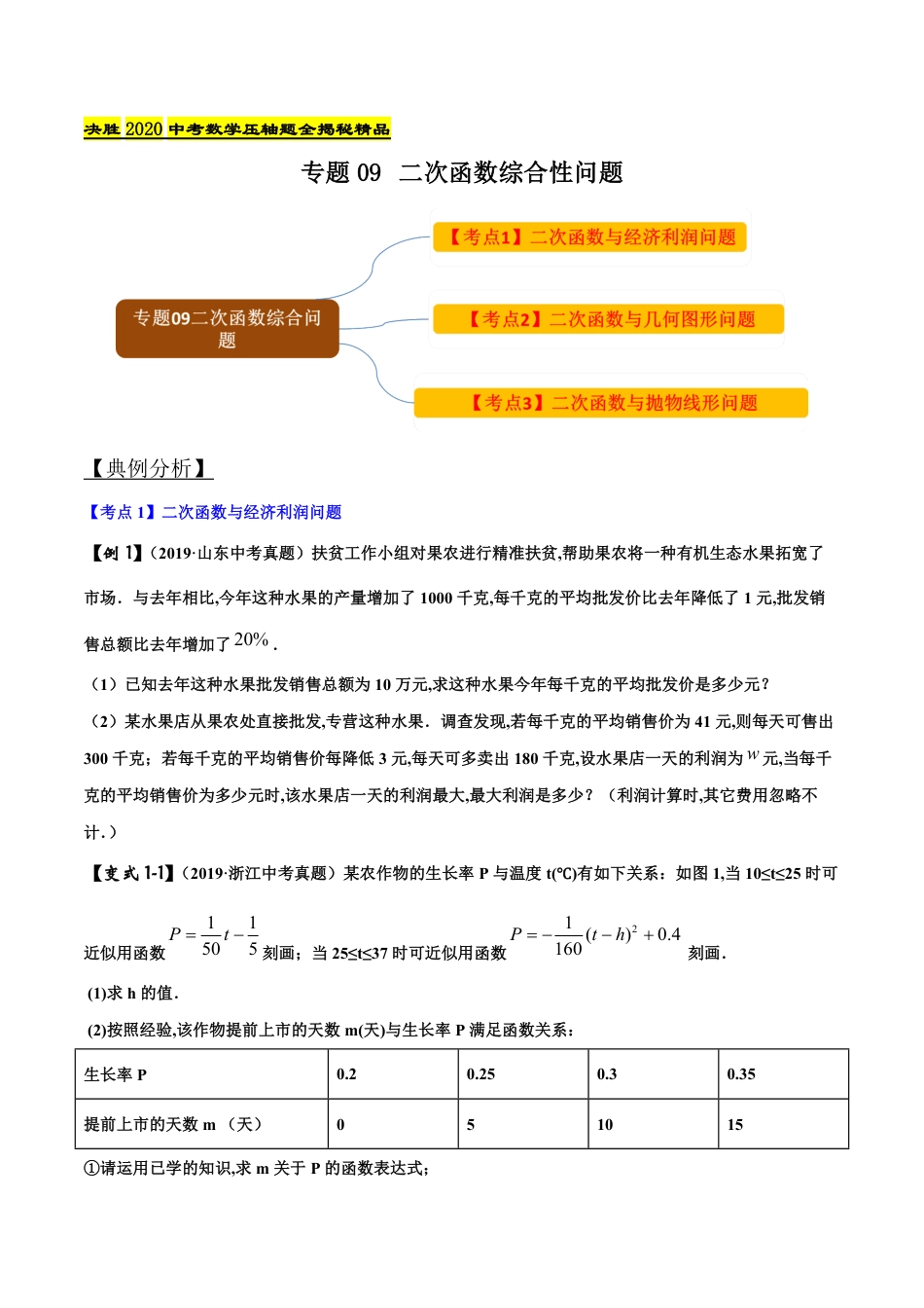 专题09 二次函数的综合性问题（原卷版）_第1页